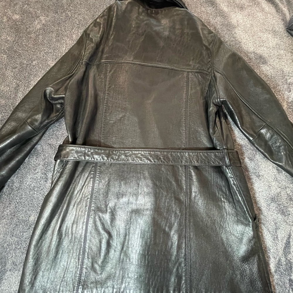 Adler Collection Genuine Lambskin Leather Jacket Belted Coat Black Size Medium - Picture 2 of 16